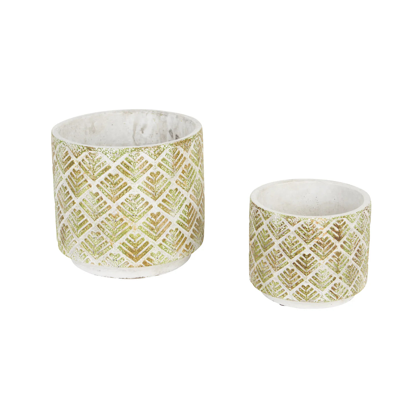 Abstract Gold and White Cement Flower Pots Set of 2