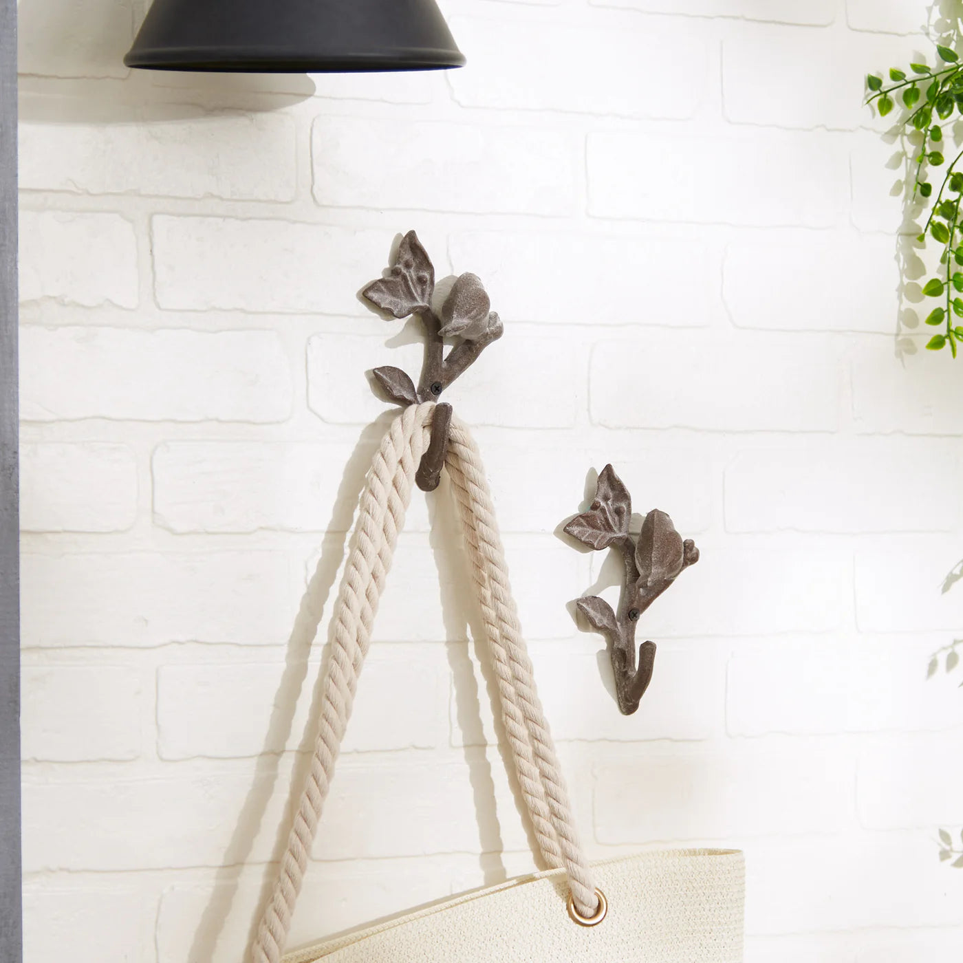 Cast Iron Bird with Leaves Wall Hooks Set of Two