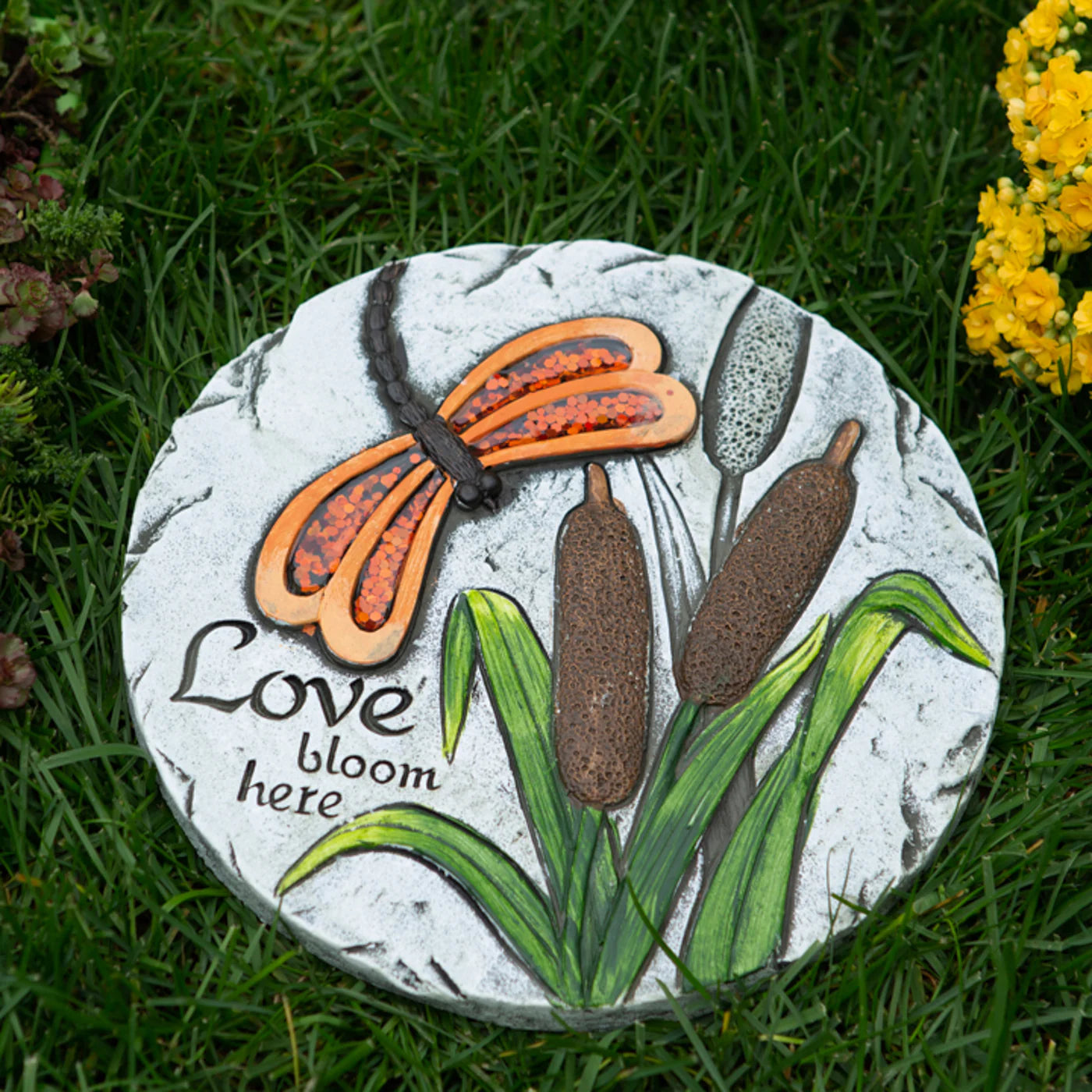 Cement "Love Bloom Here" Dragonfly Stepping Stone