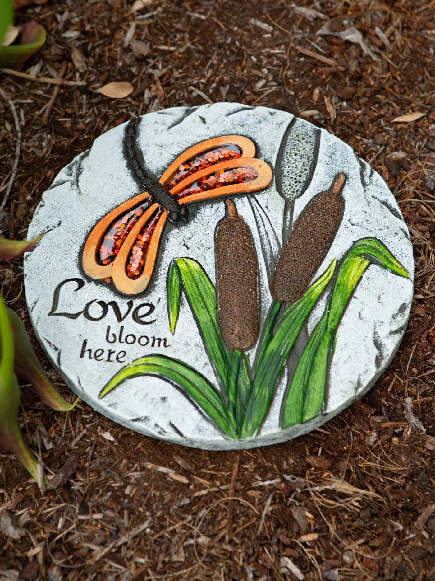 Cement "Love Bloom Here" Dragonfly Stepping Stone