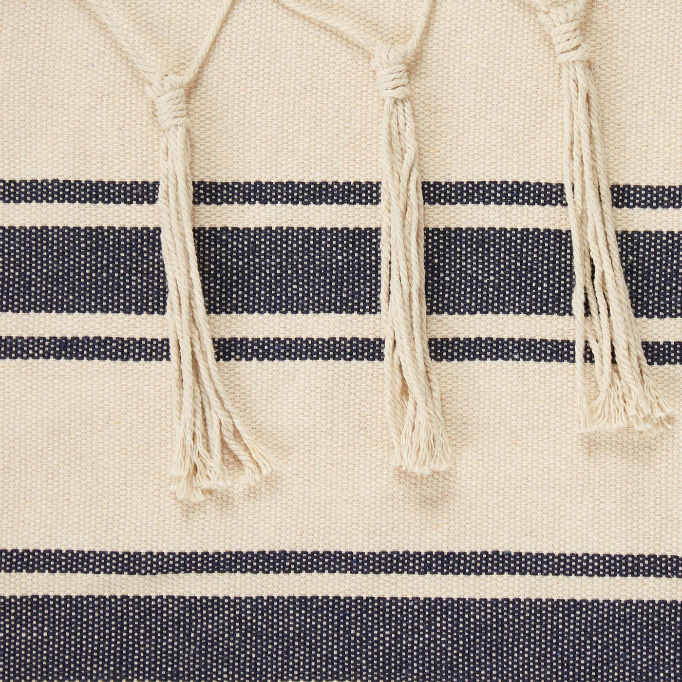 Blue and Cream Ticking Stripe Hammock Chair with Fringe Trim