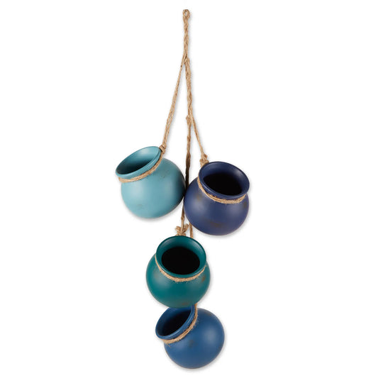 Terra Cotta Blue Tones Dangling Mini Pots