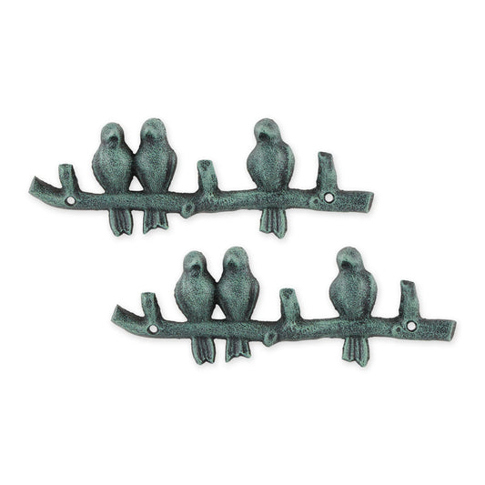 Cast Iron Birds on a Branch Wall Hooks Set of Two