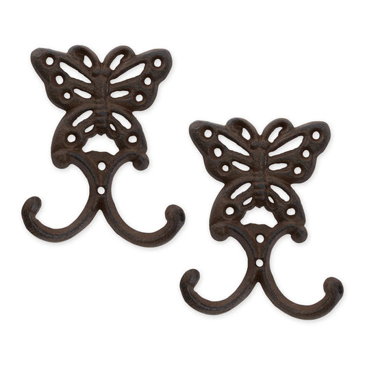 Cast Iron Butterfly Wall Hooks Set of Two