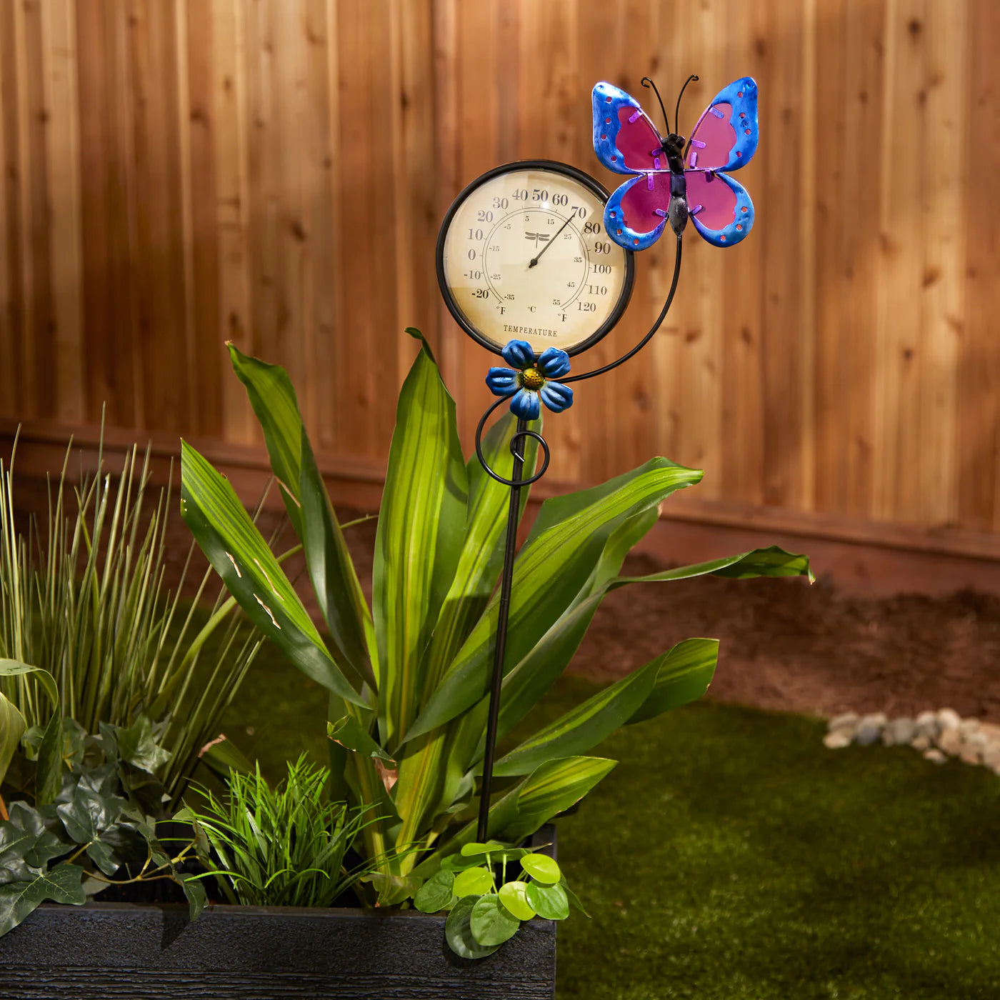 Iron Garden Butterfly Thermometer Garden Stake