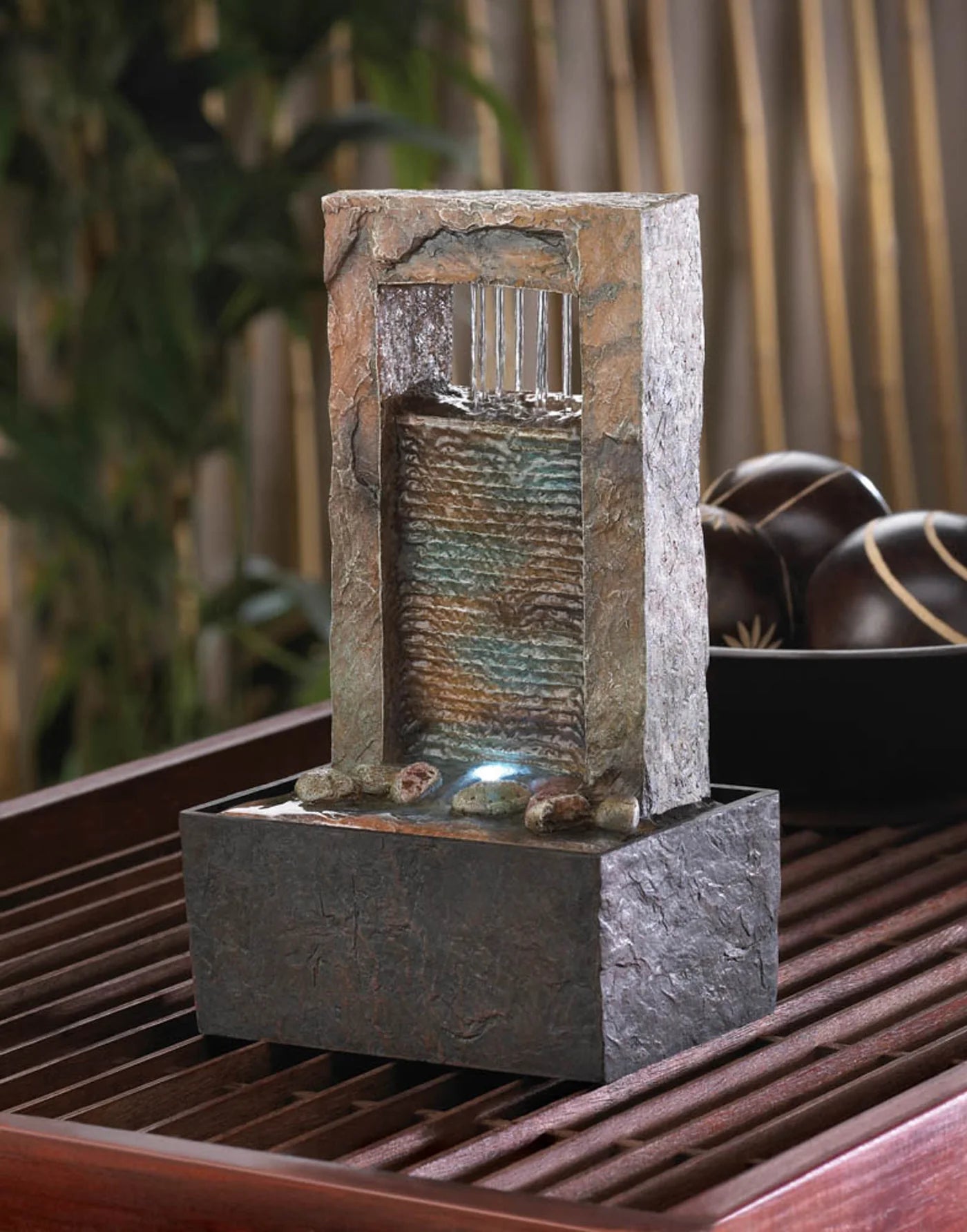 Cascading Water Lighted Tabletop Fountain