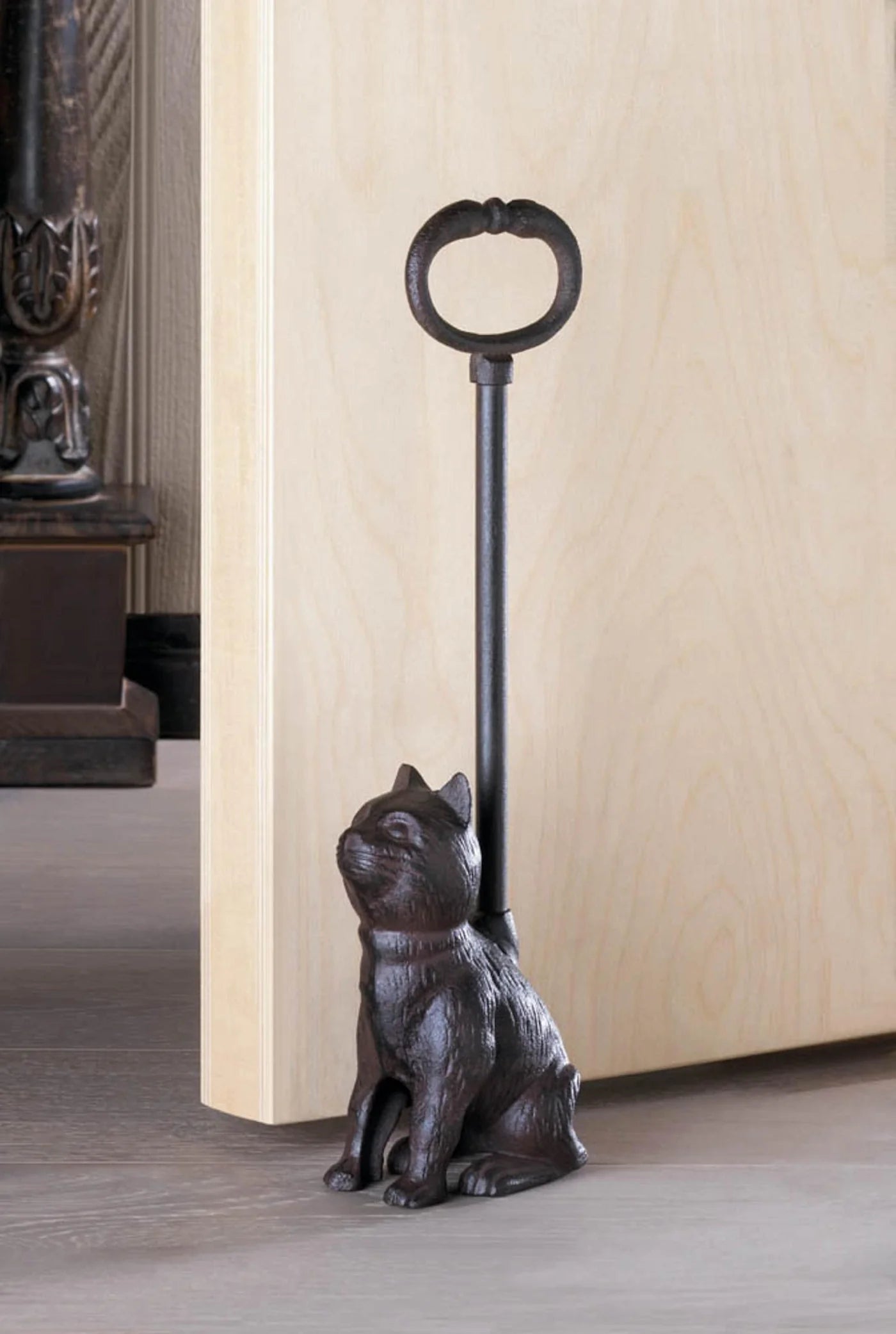 Cast Iron Kitty Cat Door Stop with Handle