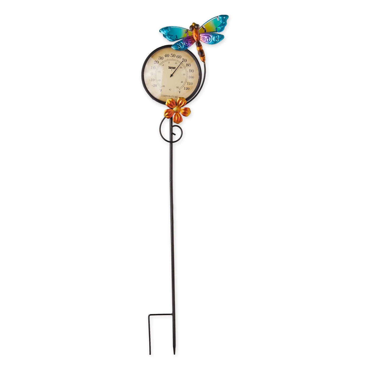 Multicolor Iron Garden Dragonfly Thermometer Garden Stake