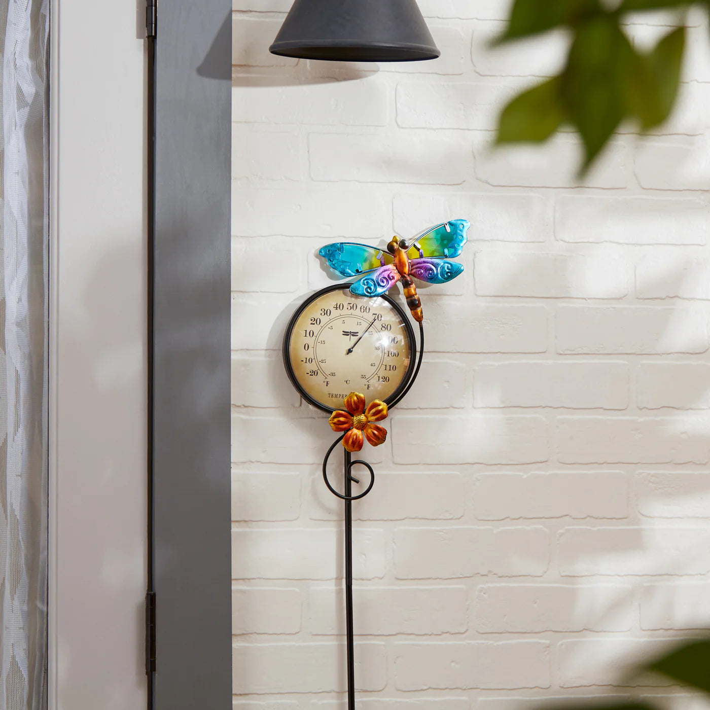 Multicolor Iron Garden Dragonfly Thermometer Garden Stake