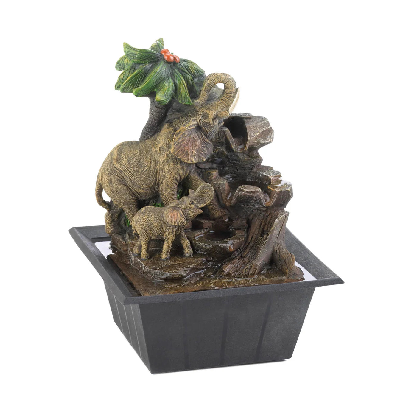 Elephant Family Lighted Tabletop Fountain