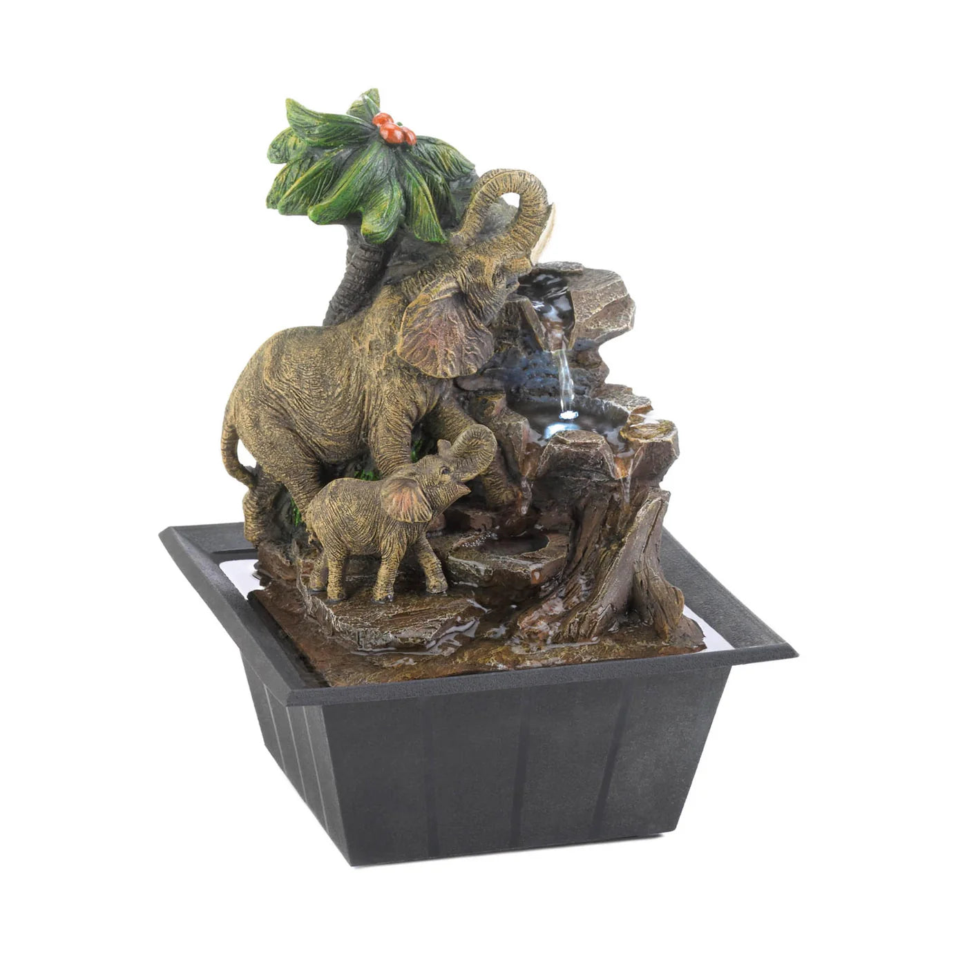 Elephant Family Lighted Tabletop Fountain