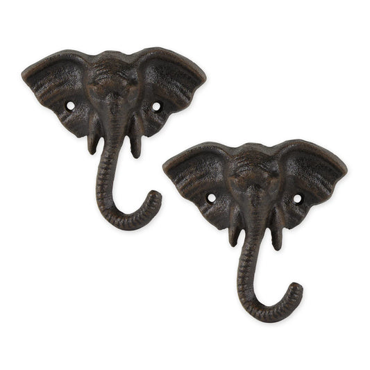 Cast Iron Elephant Wall Hooks Set of Two