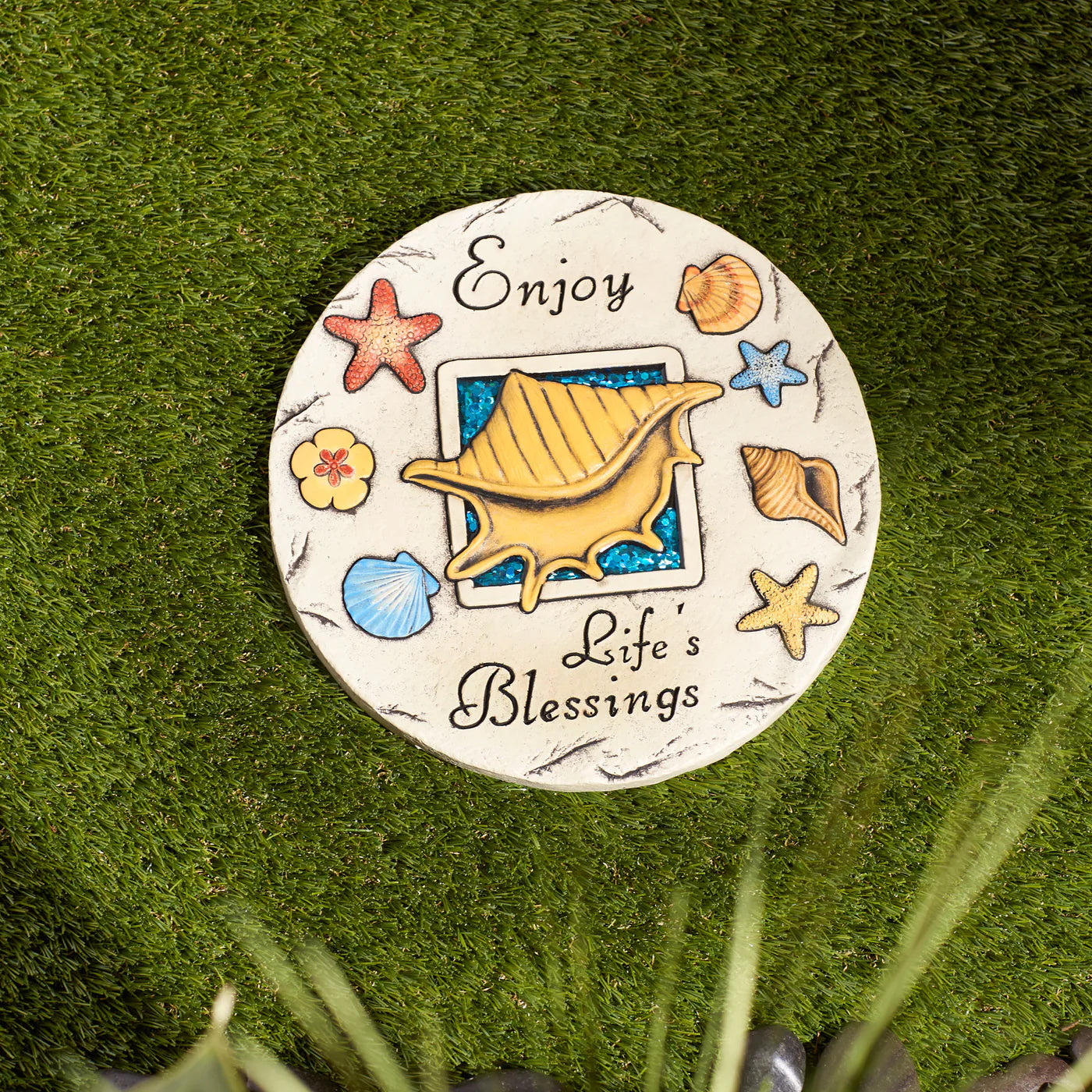 Cement "Enjoy Life's Blessings" Beach Theme Stepping Stone