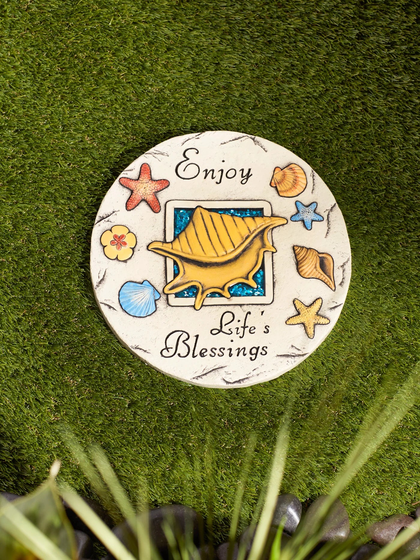 Cement "Enjoy Life's Blessings" Beach Theme Stepping Stone