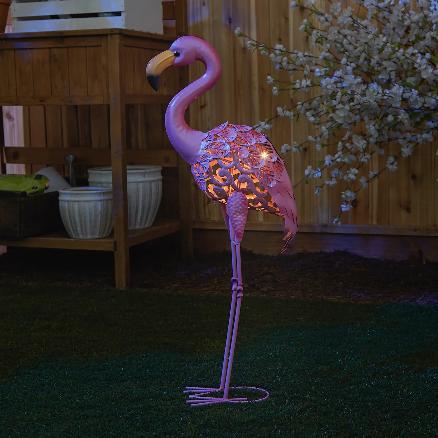 Flamingo Standing Tall Solar Metal Statue