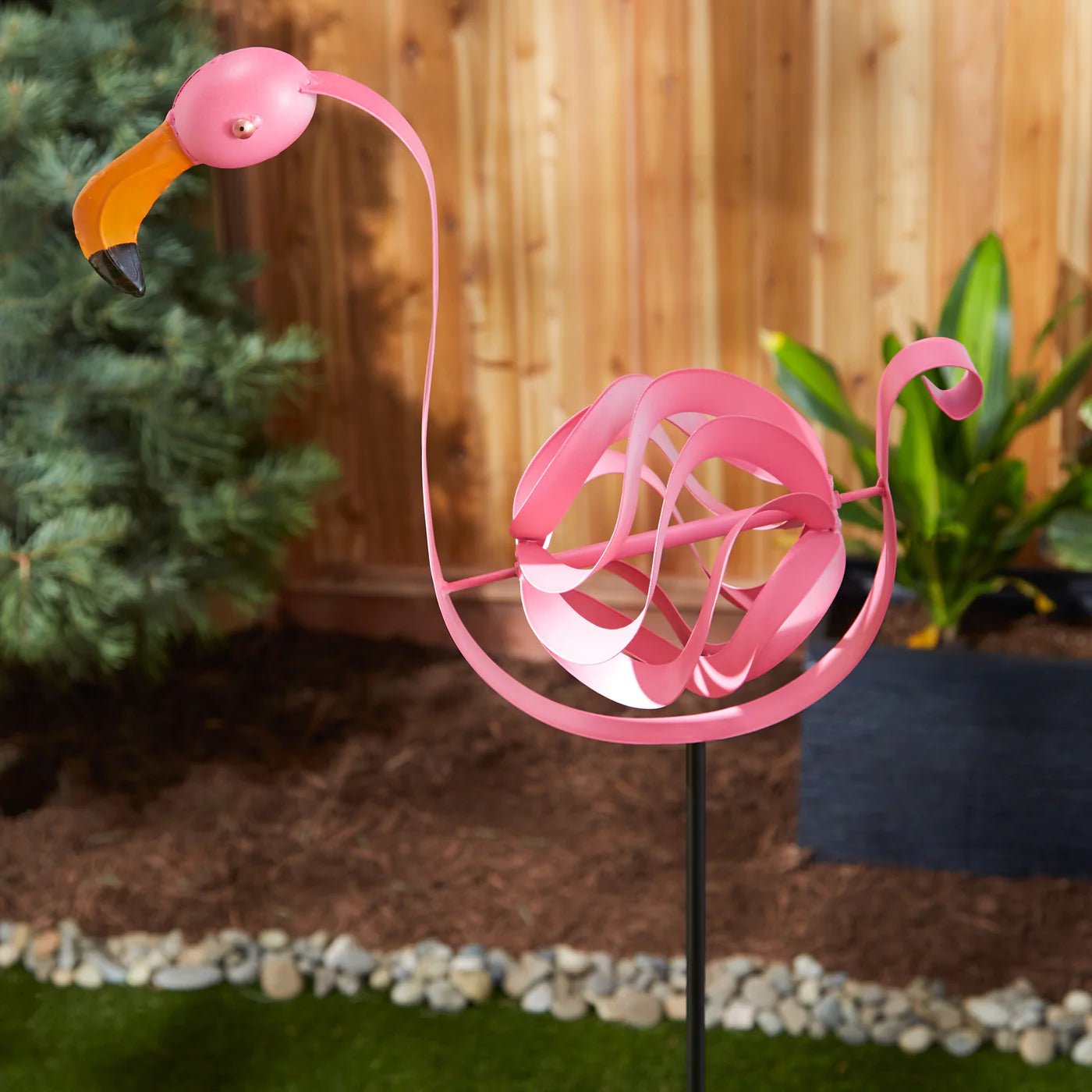 Iron Flamingo Garden Stake with Mindmill