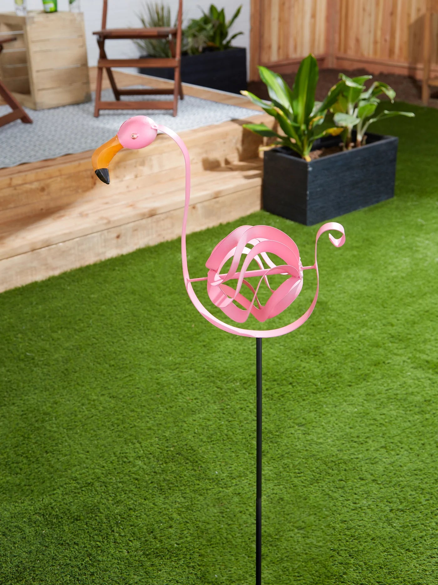 Iron Flamingo Garden Stake with Mindmill