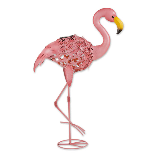 Flamingo Leaning Tall Solar Metal Statue