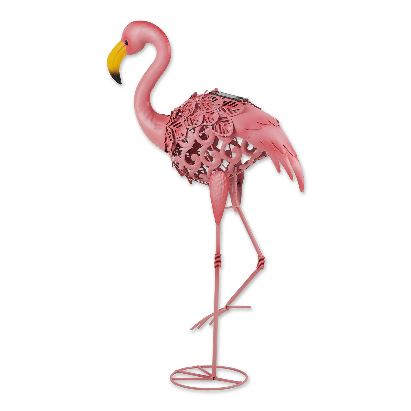 Flamingo Leaning Tall Solar Metal Statue