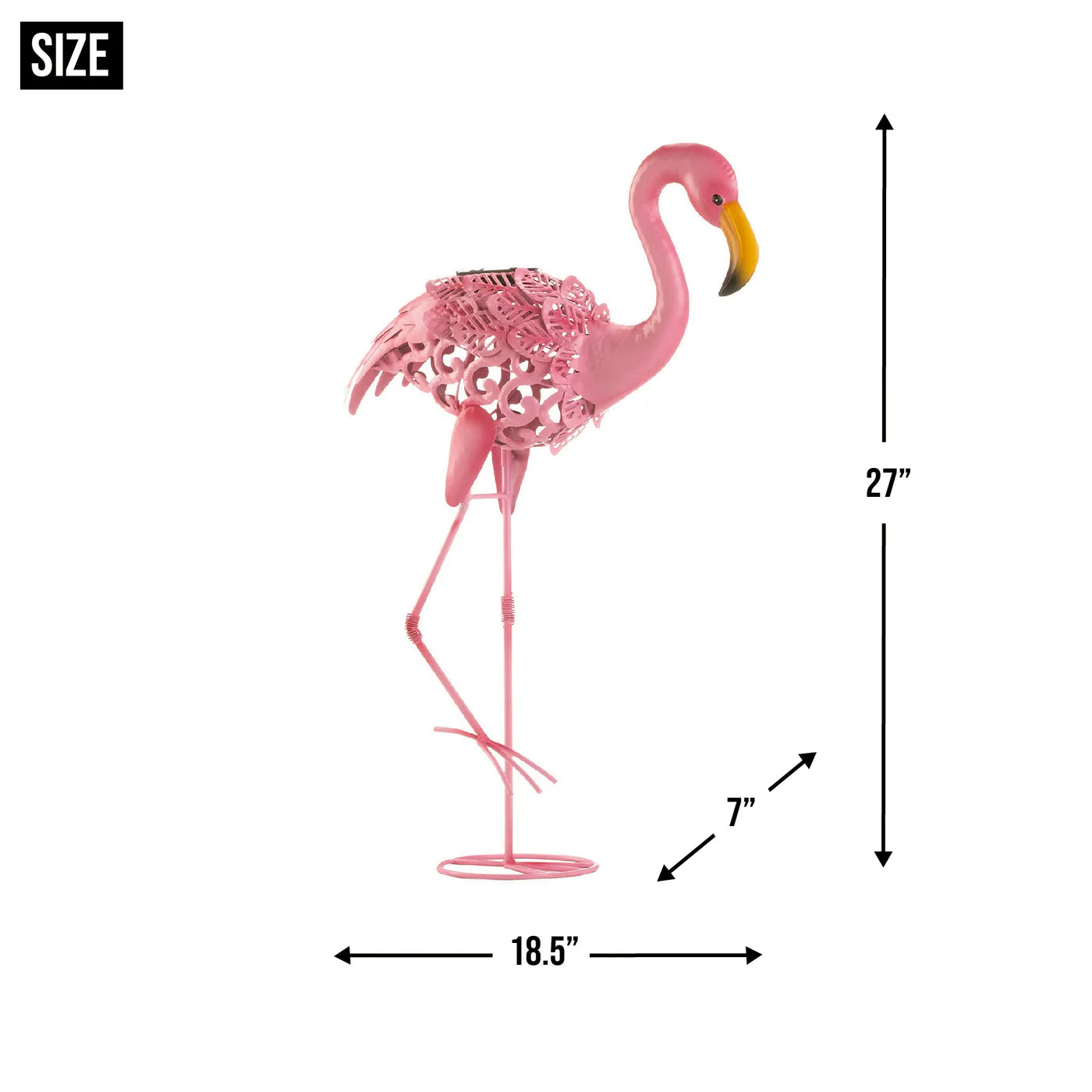 Flamingo Leaning Tall Solar Metal Statue