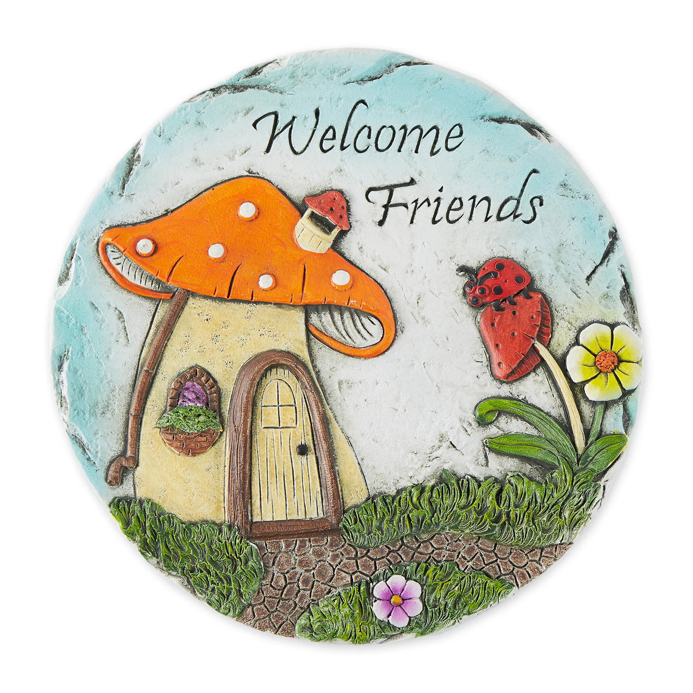 Cement "Welcome Friends" Mushroom Stepping Stone