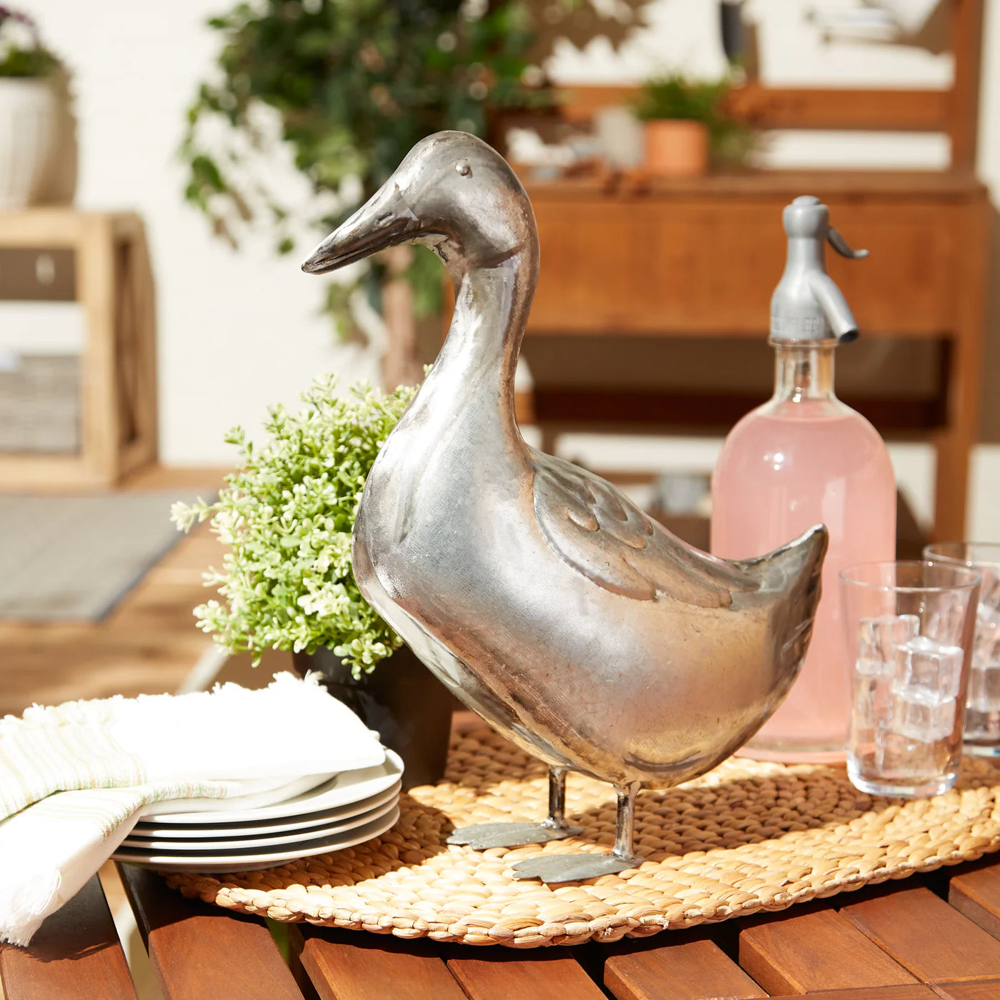 Iron Galvanized Duck Sculpture