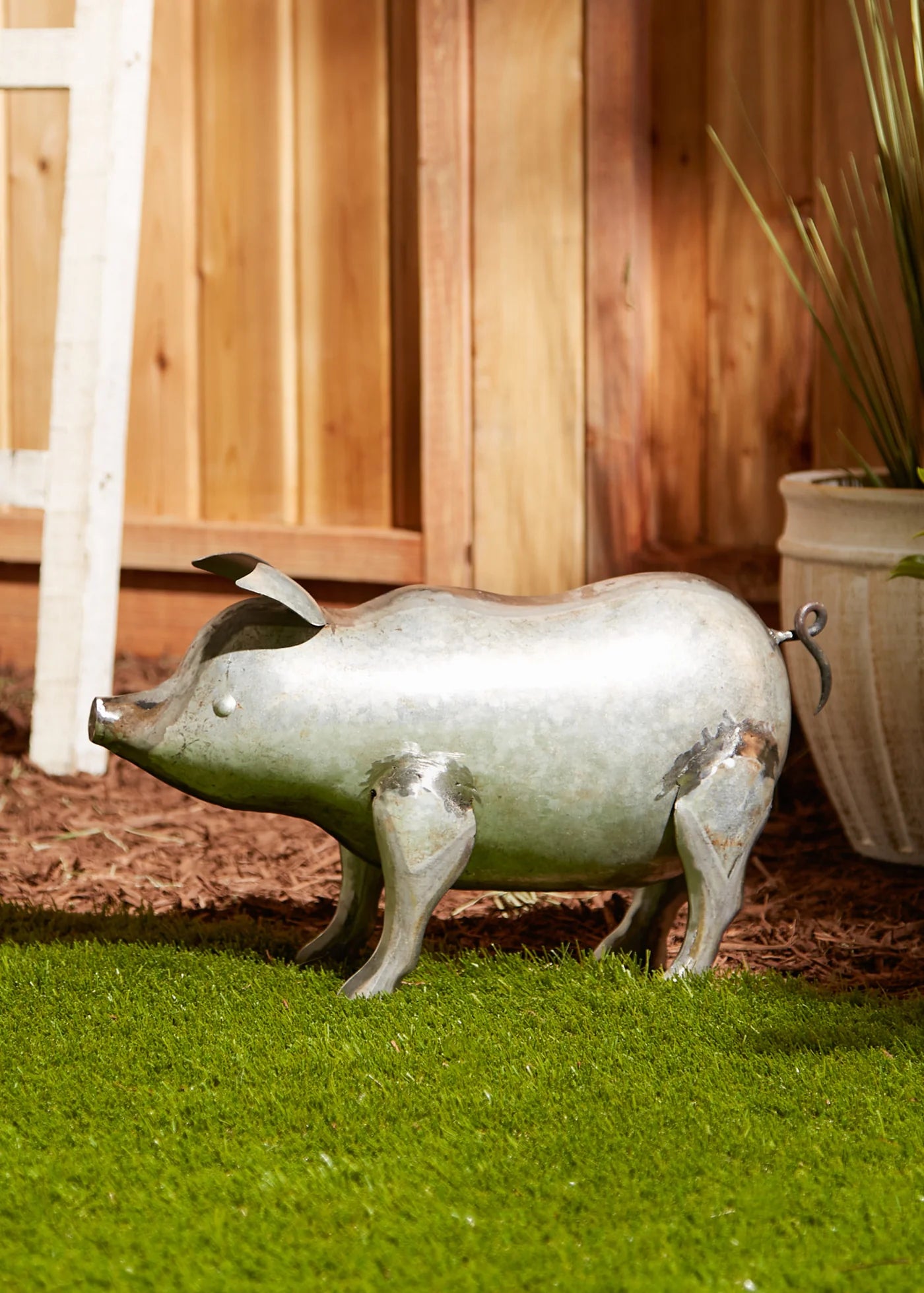 Iron Galvanized Pig Sculpture