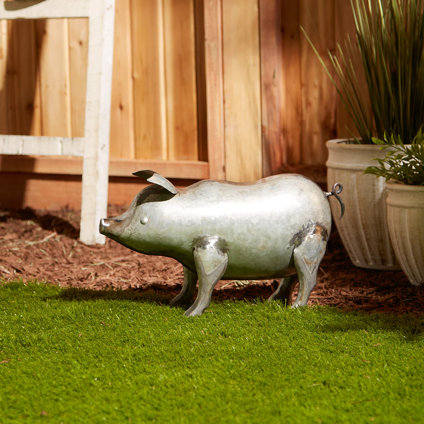 Iron Galvanized Pig Sculpture