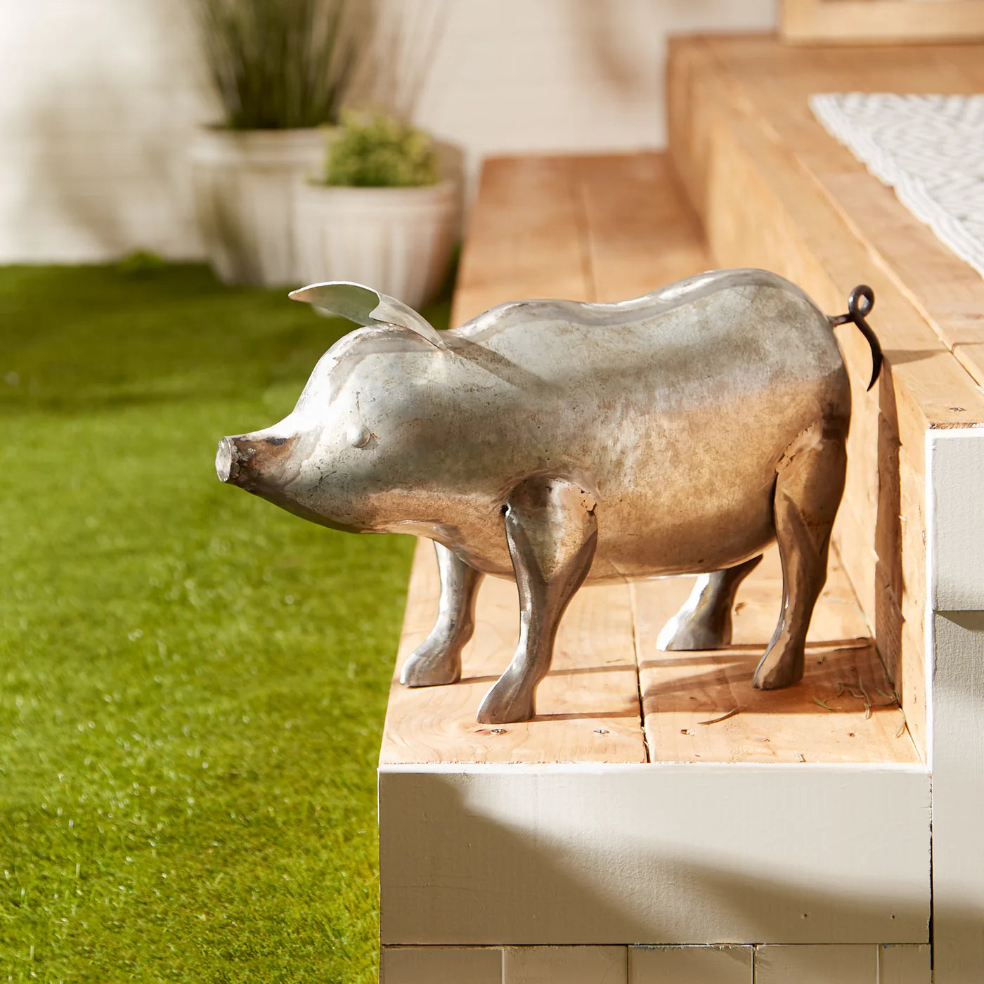 Iron Galvanized Pig Sculpture