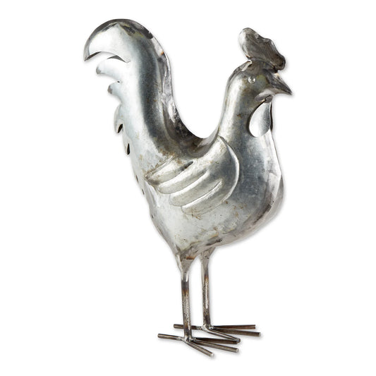 Iron Galvanized Rooster Sculpture