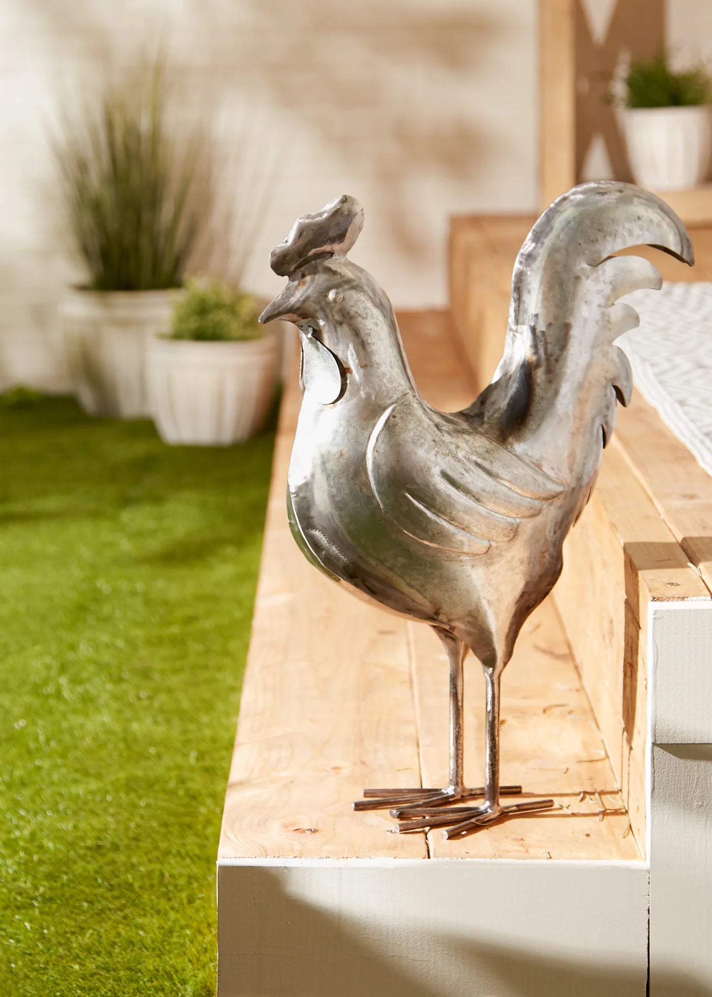 Iron Galvanized Rooster Sculpture