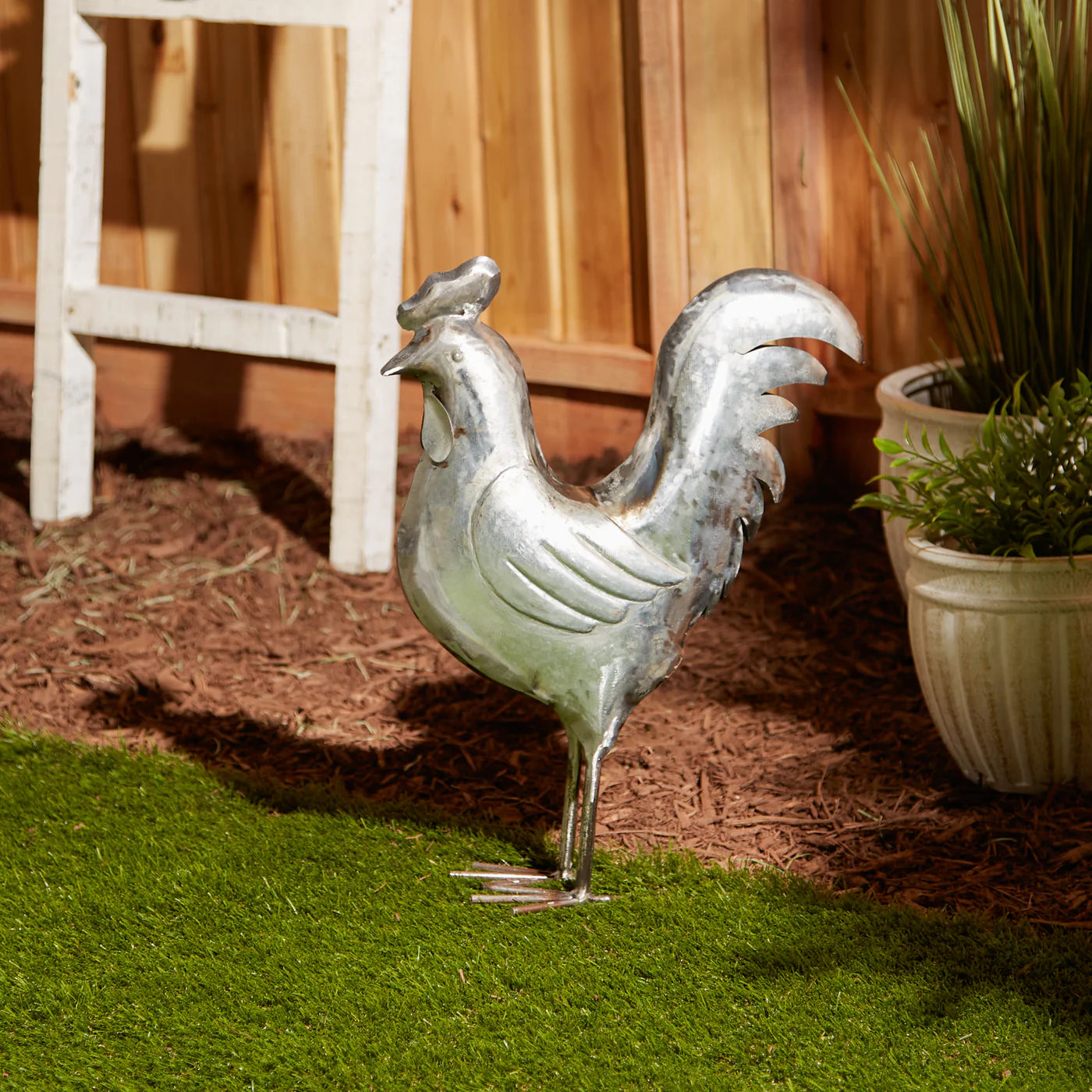 Iron Galvanized Rooster Sculpture