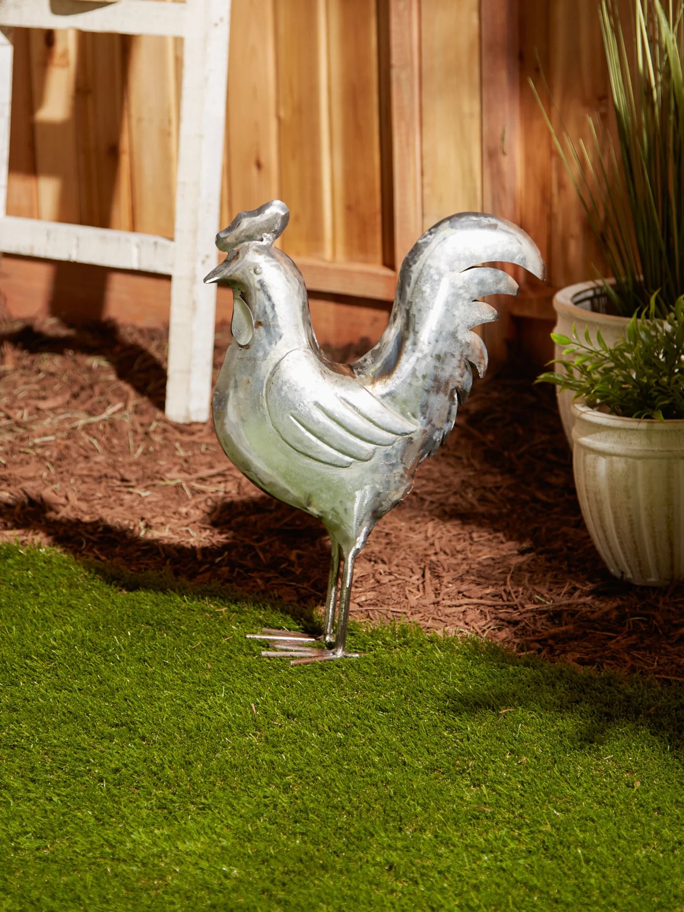 Iron Galvanized Rooster Sculpture