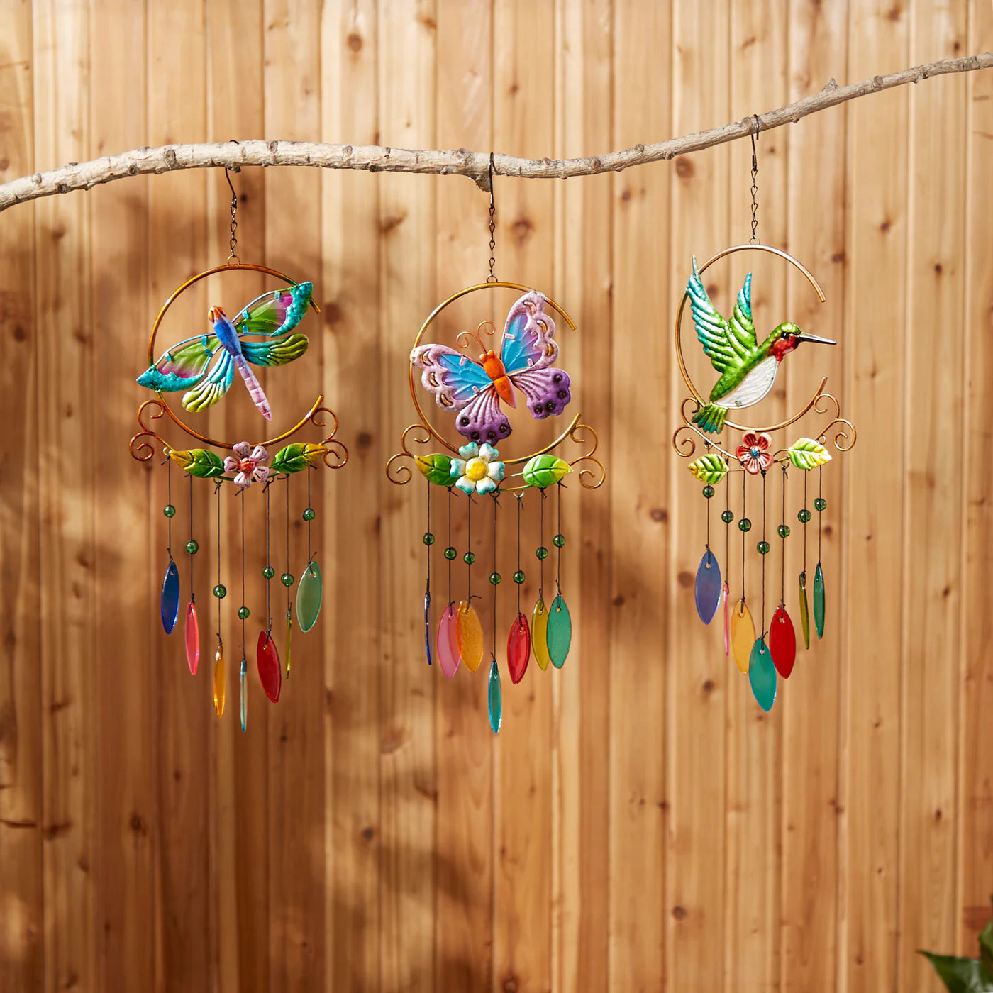 Glass Leaves Wind Chime with Butterfly Iron Ornament