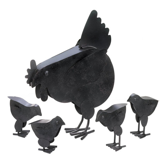 Metal Hen with Chicks Sculpture