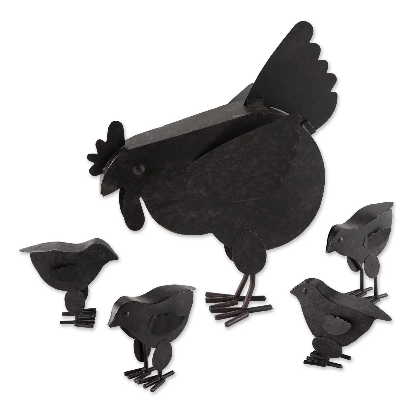 Metal Hen with Chicks Sculpture