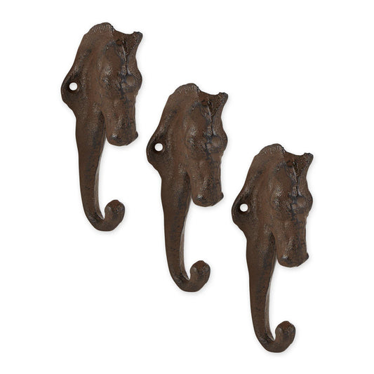 Cast Iron Horse Wall Hooks Set of Three