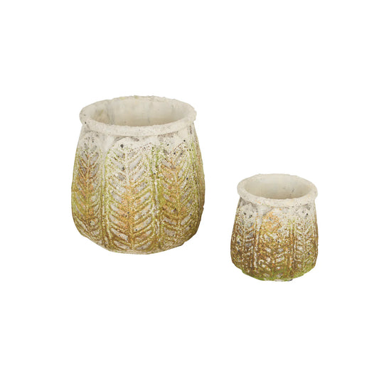 Ancient Leaf Cement Flower Pots Set of 2