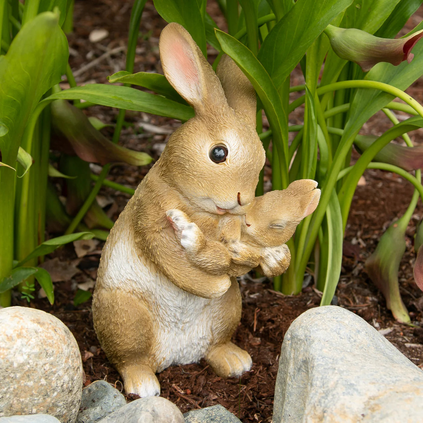 Mom and Baby Rabbit Garden Figurine