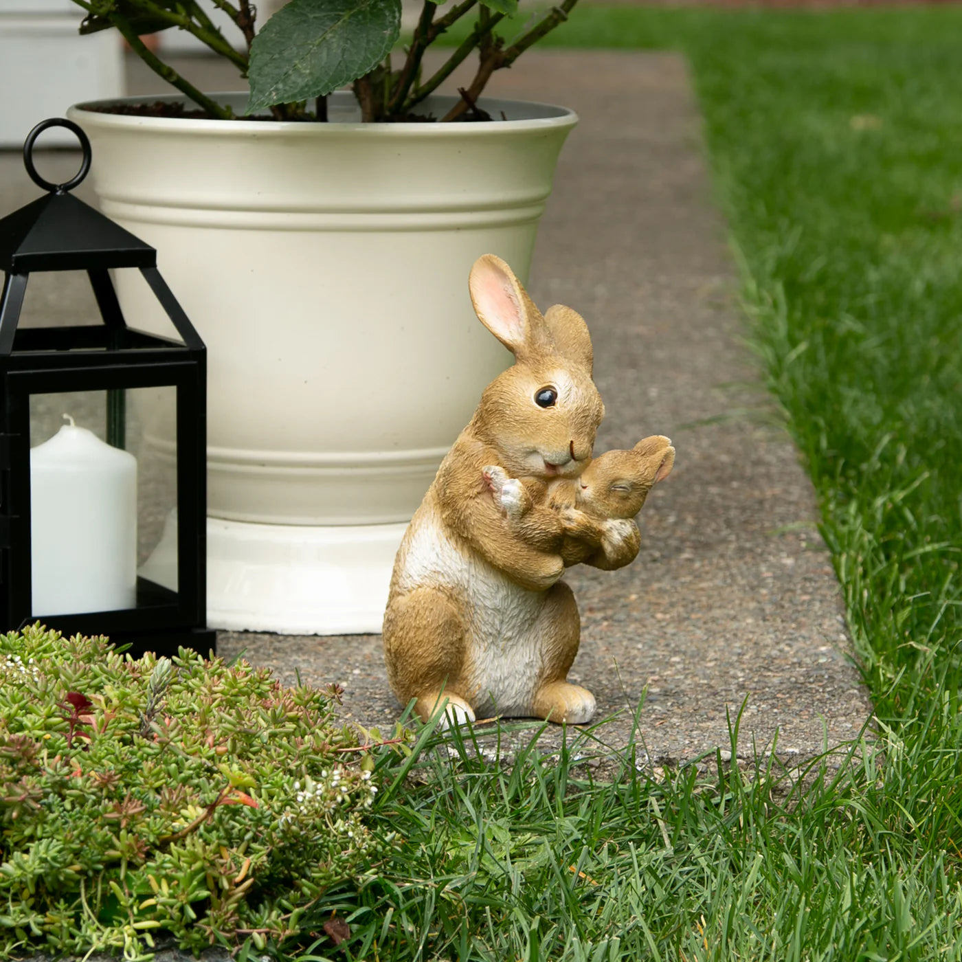 Mom and Baby Rabbit Garden Figurine