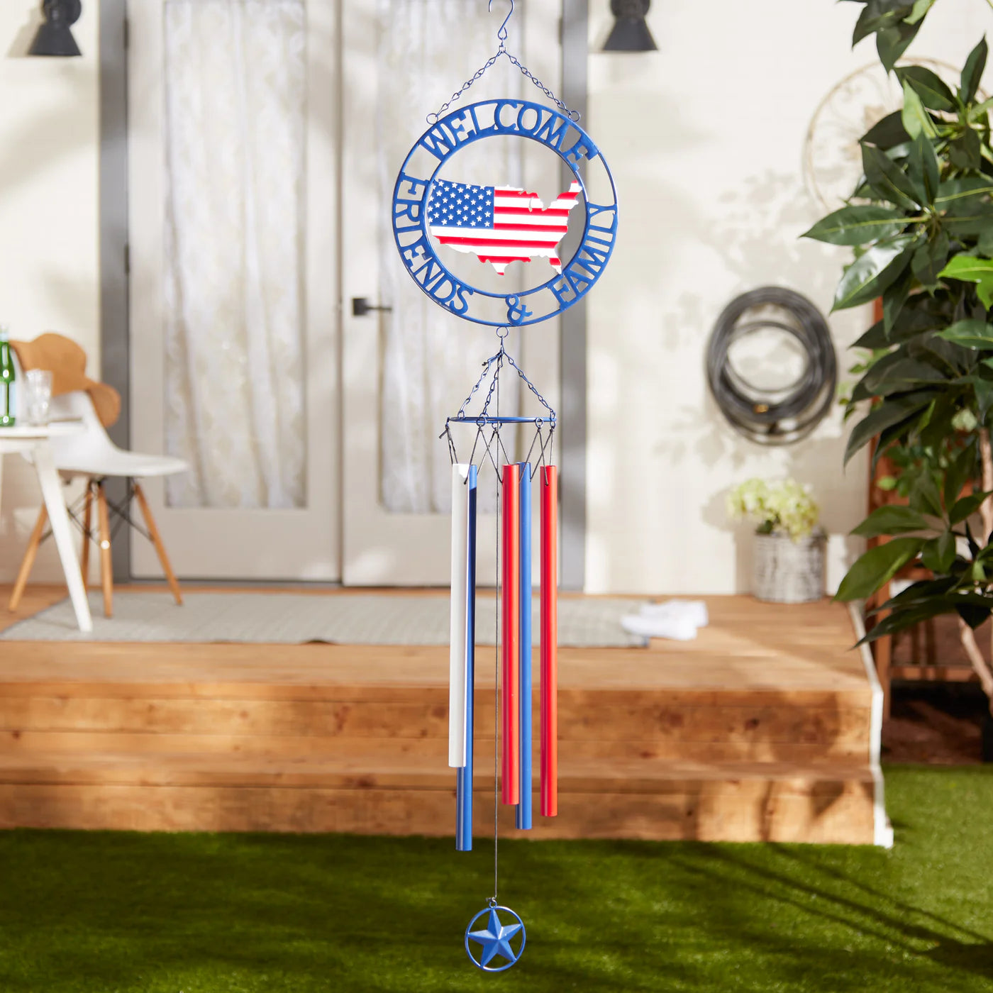 "Welcome Friends & Family" Patriotic Weathervane Wind Chime