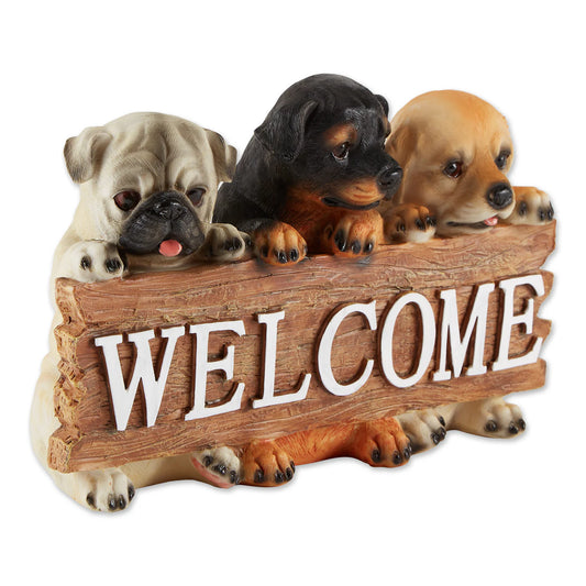 Puppy "Welcome" Sign Garden Figurine