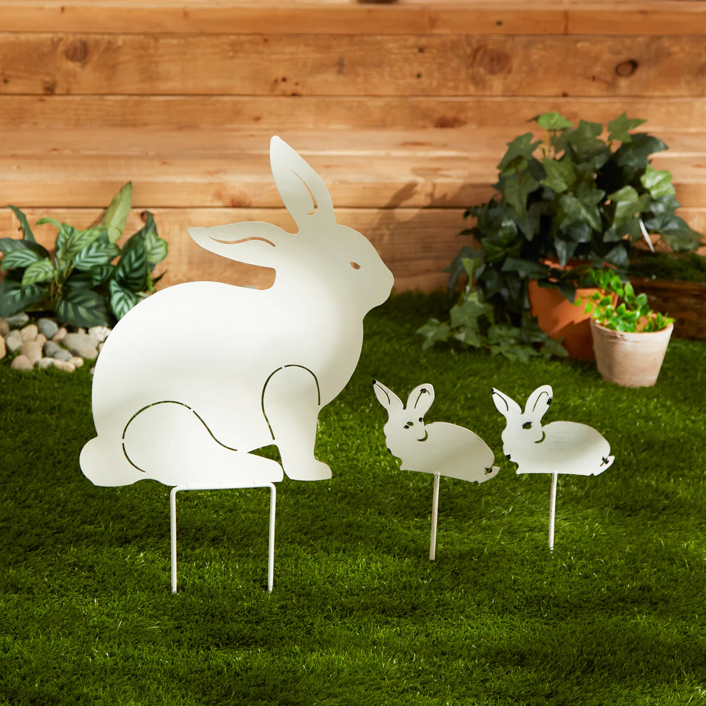 Iron Rabbit Family Garden Stakes