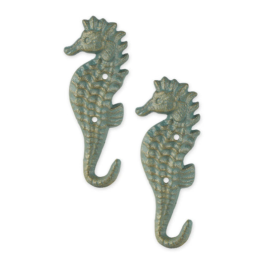 Cast Iron Seahorse Wall Hooks Set of Two