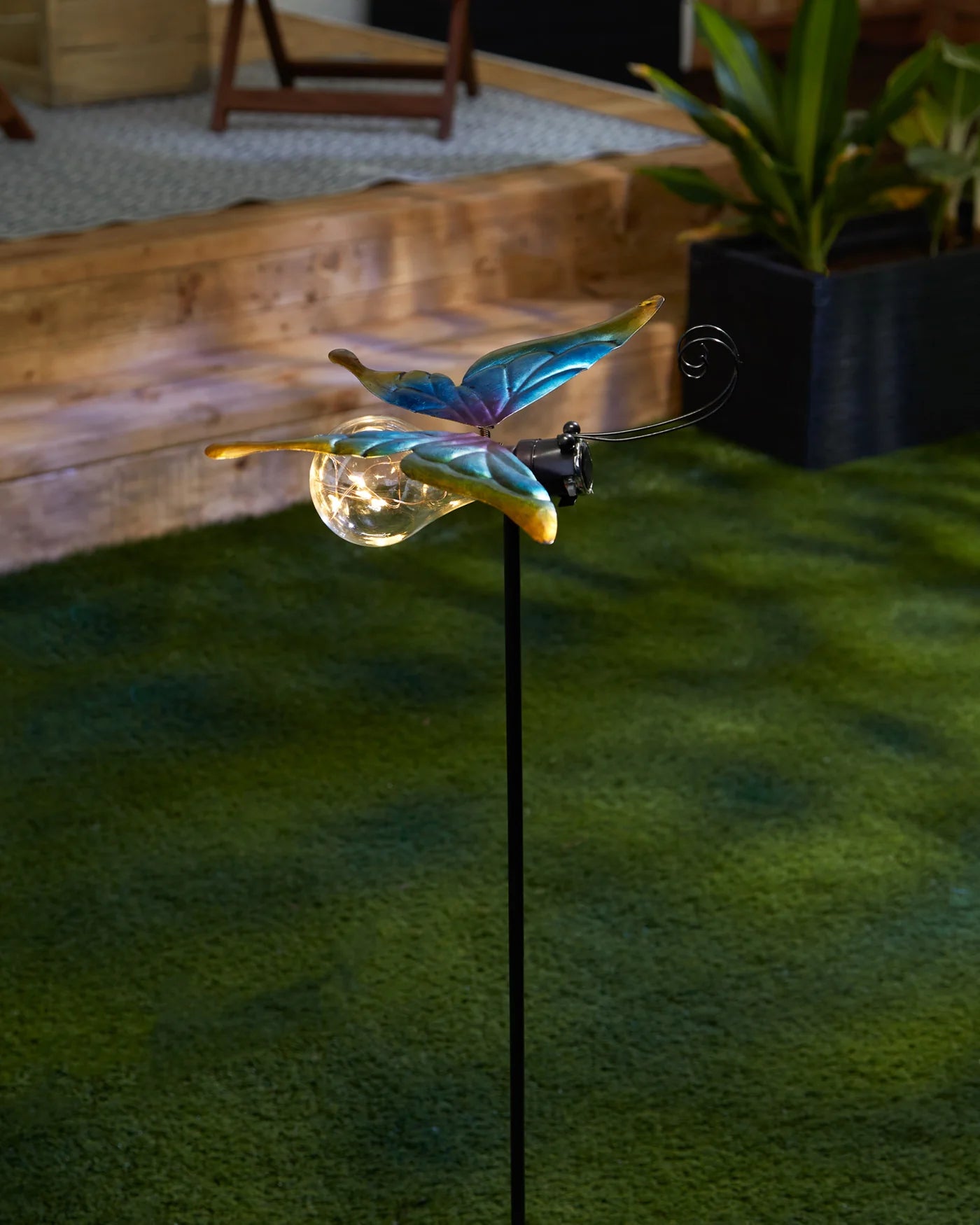 Iron Butterfly Glow Bug Solar Garden Stake