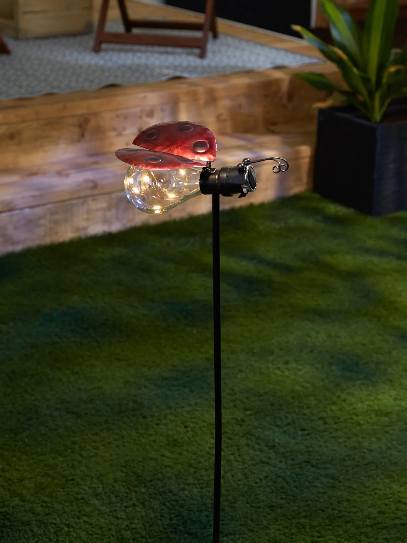 Iron Ladybug Glow Bug Solar Garden Stake