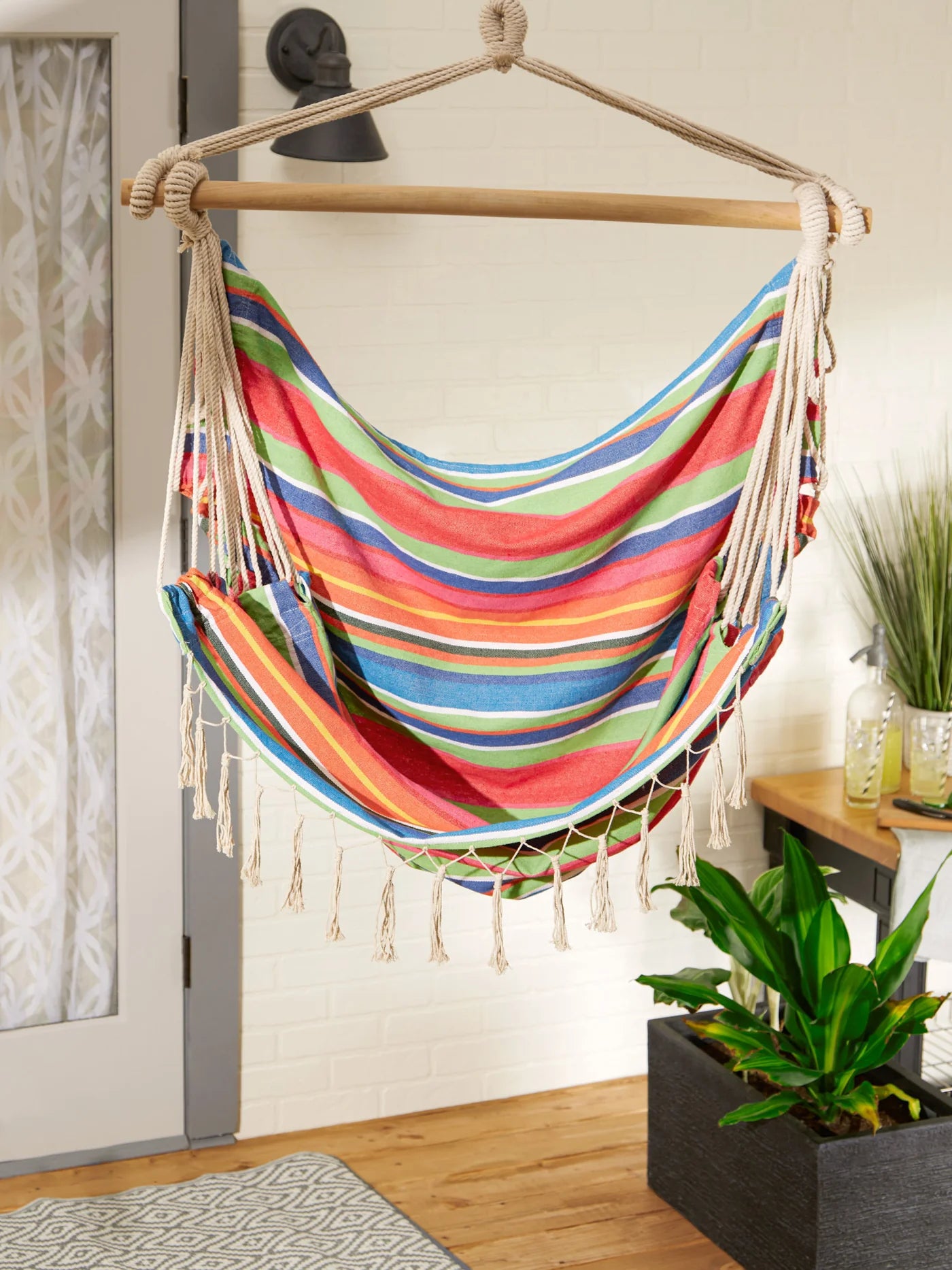 Summer Stripe Hammock Chair with Fringe Trim