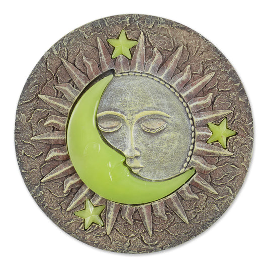 Brown Polyresin Sun and Moon Glow in the Dark Stepping Stone