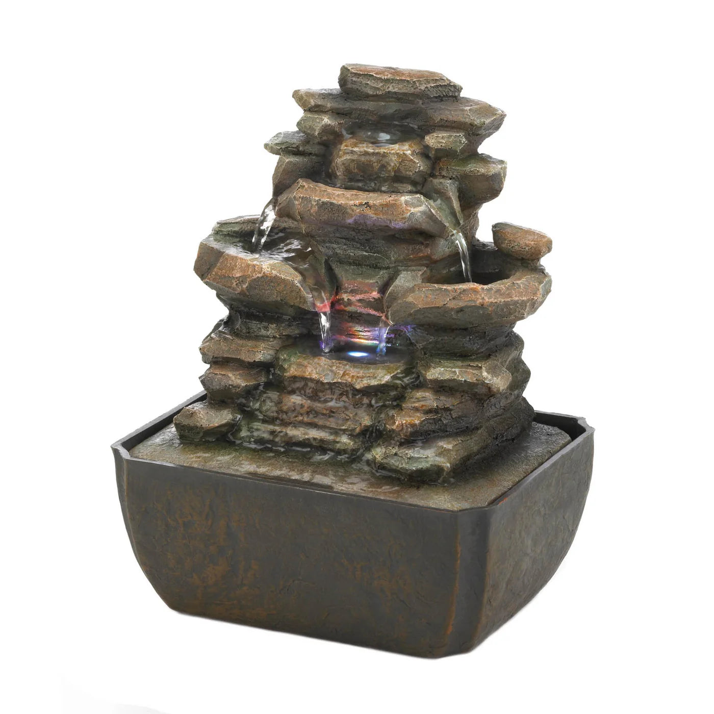 Tiered Rock Formation Tabletop Fountain with LED Light