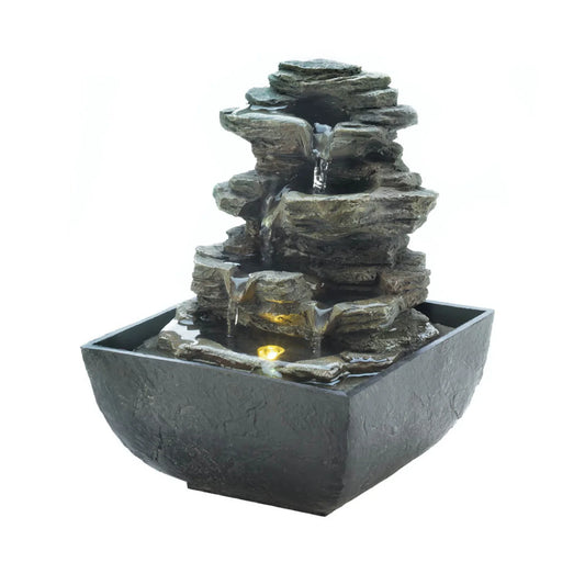 Tiered Rock Formation Lighted Tabletop Fountain